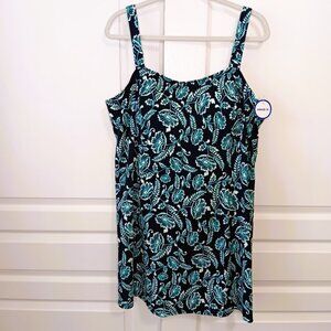 Swimsuits For All Women's Navy/Teal Floral Princess-Seam Swim Dress Size 24